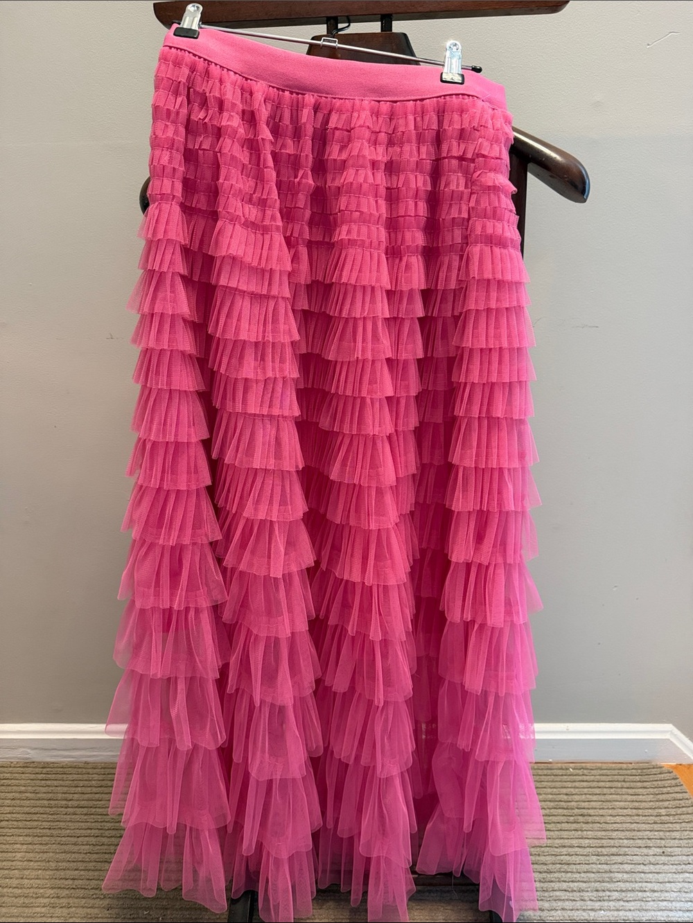 Amazon Essentials Bright Pink Tiered Ruffle Maxi Skirt
